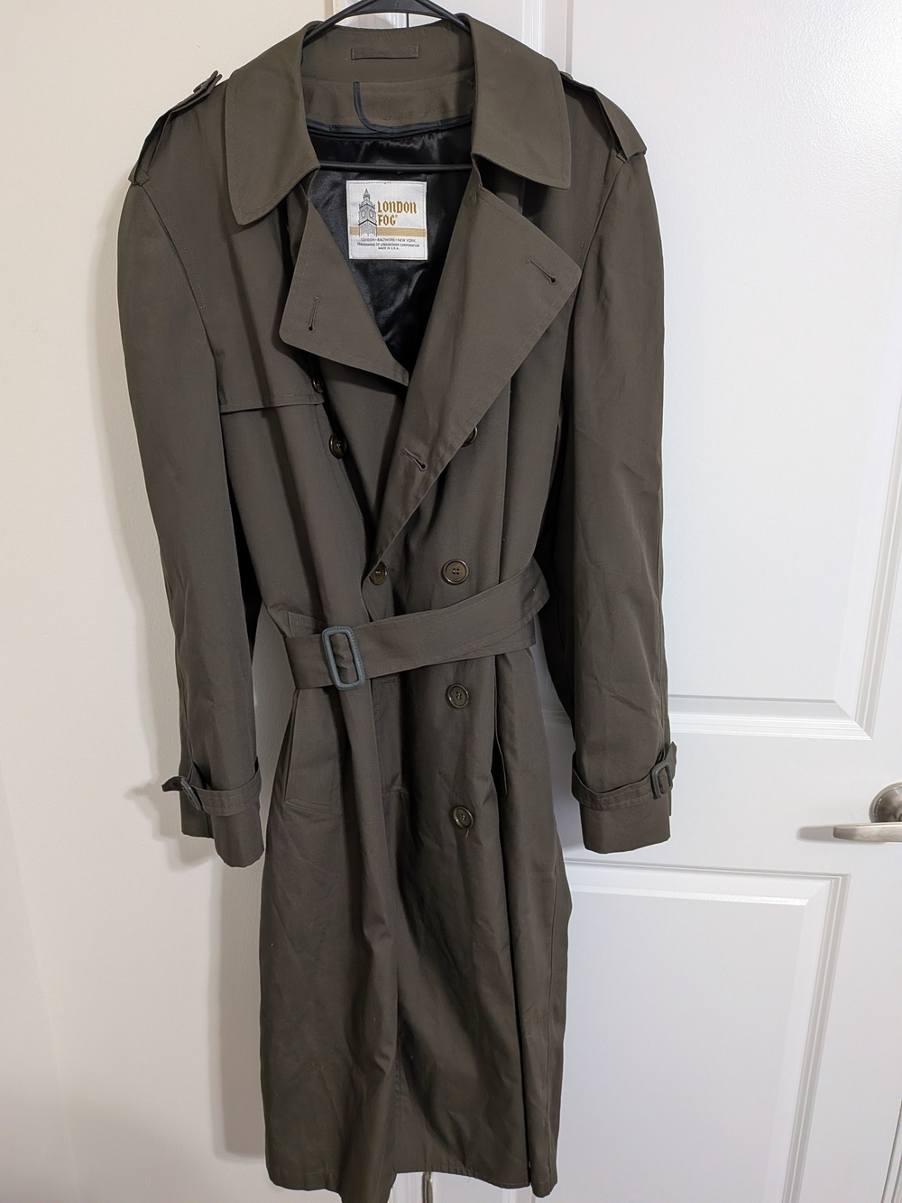 Vintage London Fog Men's Rare Olive Green Double-Breasted Trench Coat